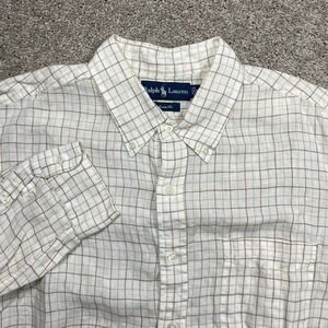 Ralph Lauren Linen Button Down Shirt Men's XL White Brown Chambray‎ Long Sleeve